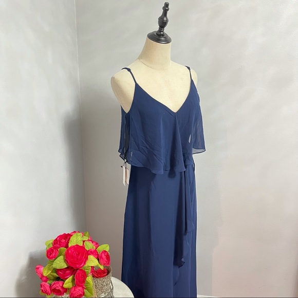 # Laundry Shelli Segal Midnight Pop Over Ruffled Chiffon Maxi Gown Dress Size 2 - Picture 4 of 15
